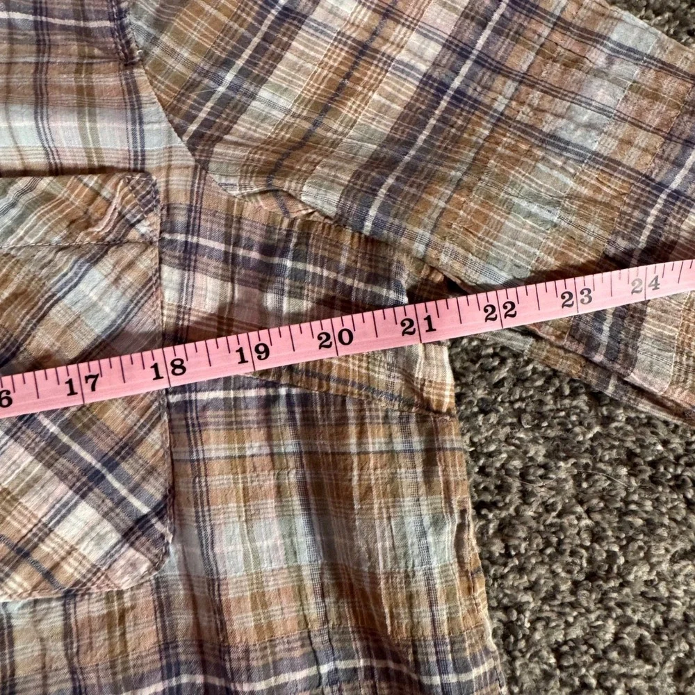 Nautica Jeans Women's Plaid Long Sleeve‎ Button Down Shirt XL Beige Blue